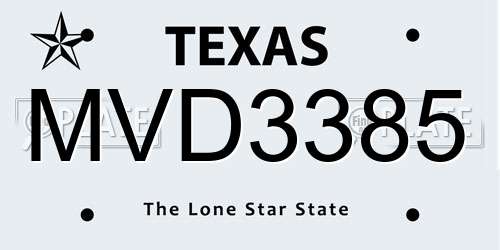 MVD3385 Texas License Plate