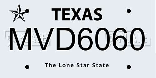 MVD6060 Texas License Plate