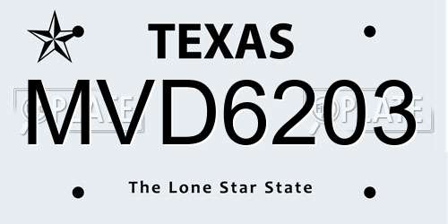 MVD6203 Texas License Plate