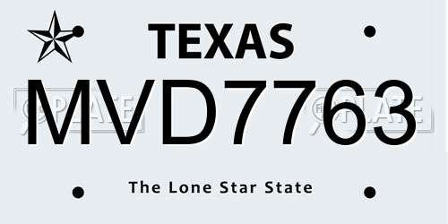 MVD7763 Texas License Plate