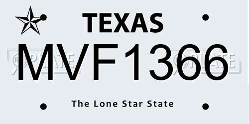 MVF1366 Texas License Plate