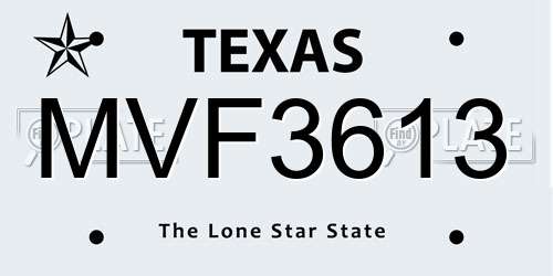 MVF3613 Texas License Plate