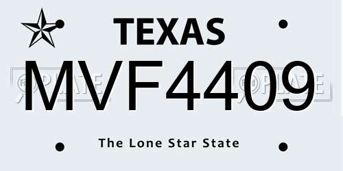 MVF4409 Texas License Plate
