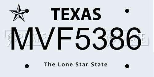 MVF5386 Texas License Plate