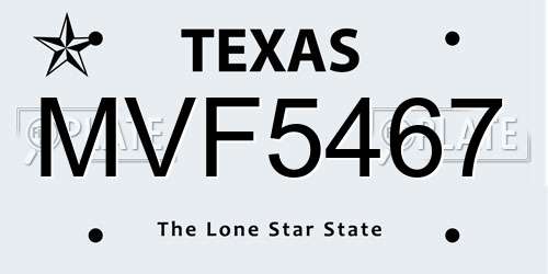 MVF5467 Texas License Plate