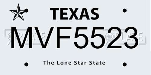 MVF5523 Texas License Plate