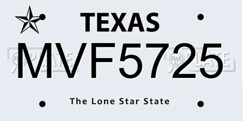 MVF5725 Texas License Plate