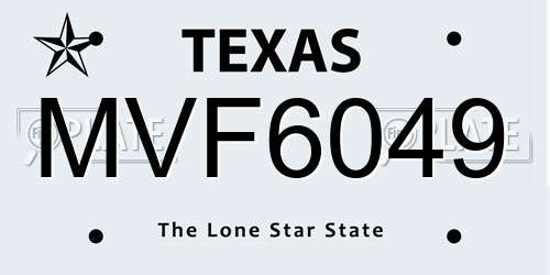 MVF6049 Texas License Plate