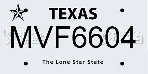 MVF6604 Texas License Plate