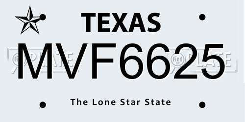 MVF6625 Texas License Plate