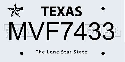 MVF7433 Texas License Plate
