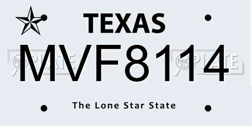 MVF8114 Texas License Plate