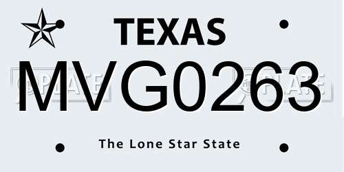 MVG0263 Texas License Plate