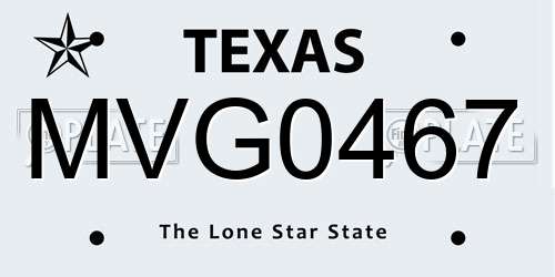 MVG0467 Texas License Plate