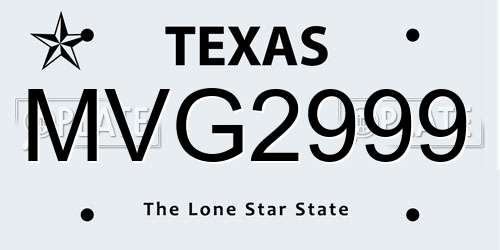 MVG2999 Texas License Plate