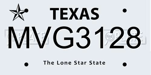 MVG3128 Texas License Plate