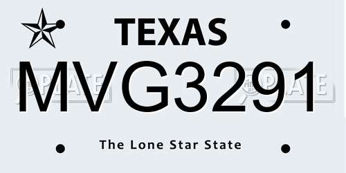 MVG3291 Texas License Plate