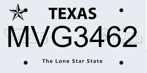 MVG3462 Texas License Plate