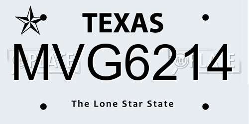 MVG6214 Texas License Plate