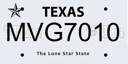 MVG7010 Texas License Plate