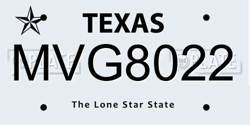 MVG8022 Texas License Plate