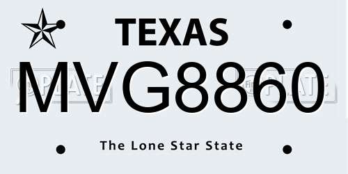 MVG8860 Texas License Plate