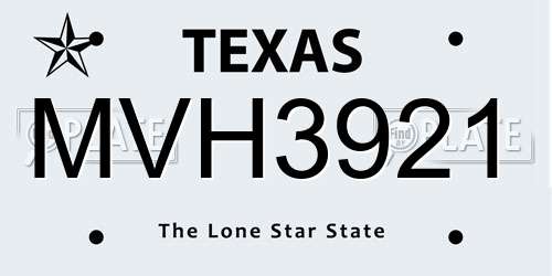 MVH3921 Texas License Plate