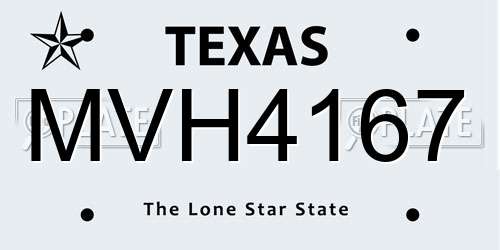 MVH4167 Texas License Plate