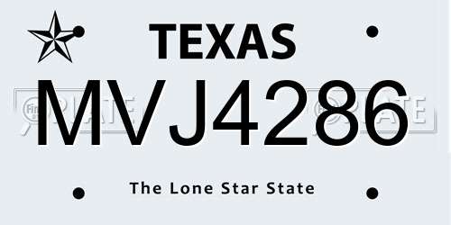 MVJ4286 Texas License Plate