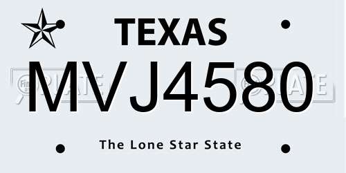 MVJ4580 Texas License Plate