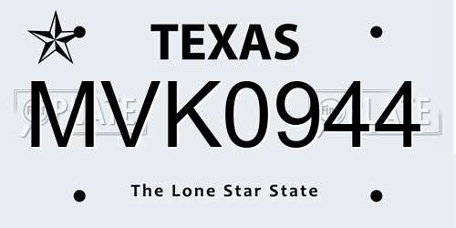 MVK0944 Texas License Plate