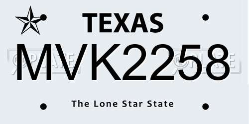 MVK2258 Texas License Plate