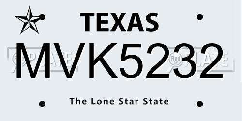 MVK5232 Texas License Plate