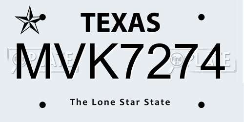 MVK7274 Texas License Plate