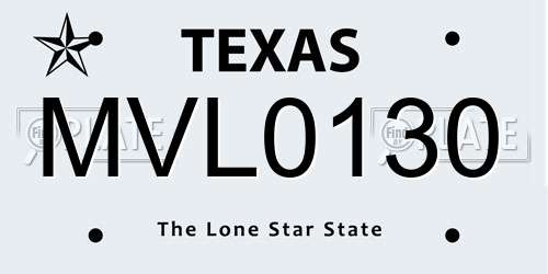 MVL0130 Texas License Plate