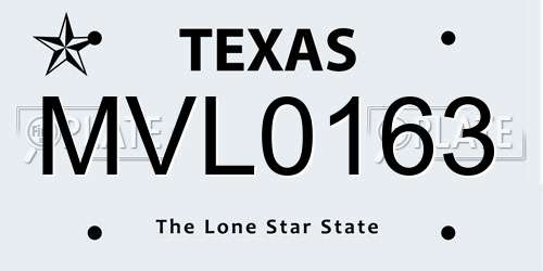 MVL0163 Texas License Plate