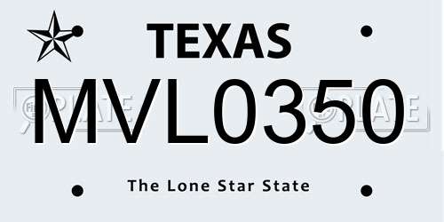 MVL0350 Texas License Plate