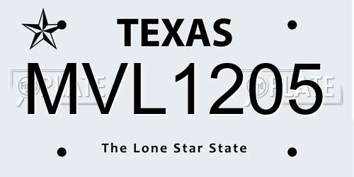 MVL1205 Texas License Plate