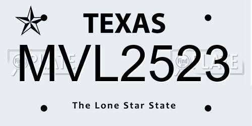 MVL2523 Texas License Plate