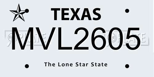 MVL2605 Texas License Plate