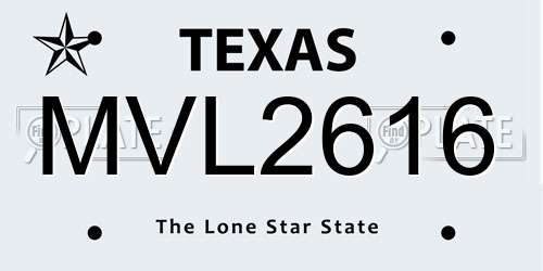 MVL2616 Texas License Plate