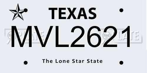 MVL2621 Texas License Plate