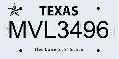 MVL3496 Texas License Plate