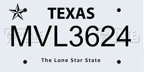 MVL3624 Texas License Plate