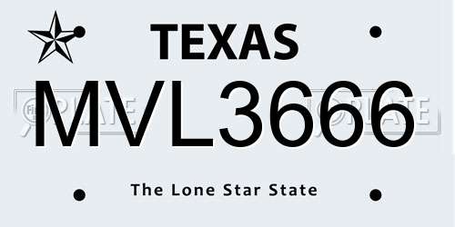 MVL3666 Texas License Plate