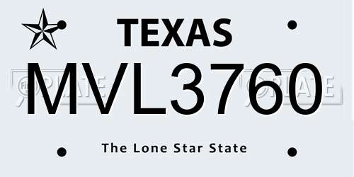 MVL3760 Texas License Plate