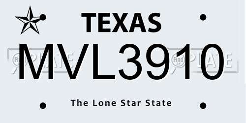 MVL3910 Texas License Plate