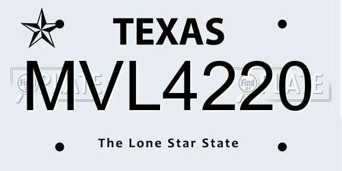 MVL4220 Texas License Plate