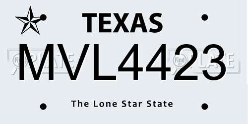 MVL4423 Texas License Plate