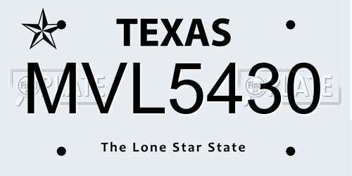 MVL5430 Texas License Plate